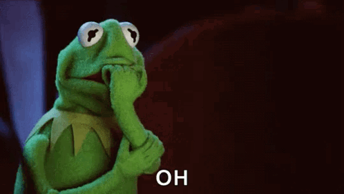 Kermit the Frog Holding Hand to Chin Saying Oh