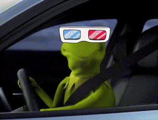 Kermit the Frog in 3D Glasses Driving Car