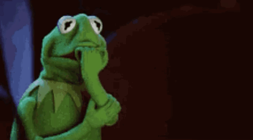 Kermit The Frog Is Covering His Mouth With His Hand And Looking At The Camera . GIF