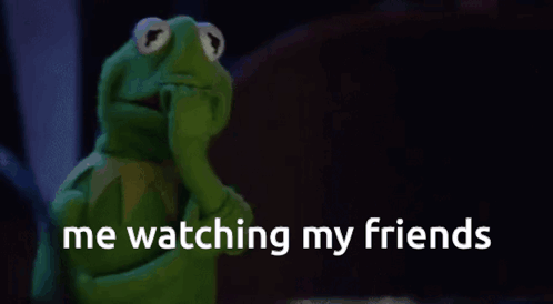 Kermit The Frog Is Covering His Mouth With His Hand While Watching His Friends GIF