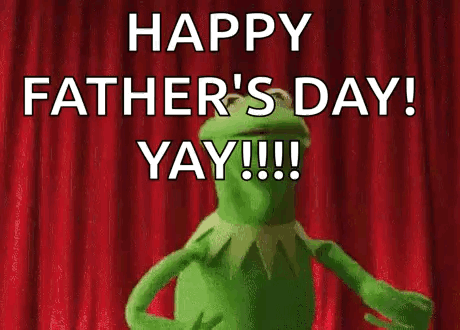 Kermit The Frog Is Dancing In Front Of A Red Curtain With The Words `` Happy Father 'S Day ! Yay ! '' GIF