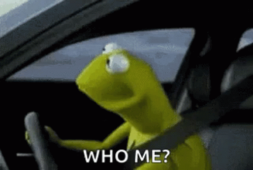Kermit The Frog Is Driving A Car And Saying `` Who Me '' . GIF