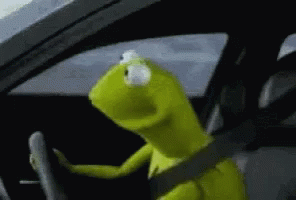 Kermit The Frog Is Driving A Car With A Seat Belt Around His Neck . GIF