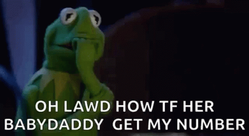 Kermit The Frog Is Holding His Hand To His Face And Saying `` Oh Lawd How Tf Her Babydaddy Get My Number '' GIF