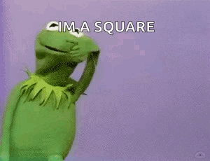 Kermit The Frog Is Pointing At A Square On A Purple Background And Saying `` Im A Square '' . GIF