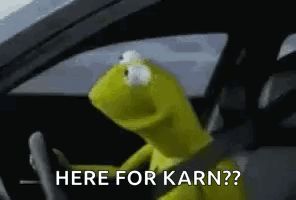 Kermit The Frog Is Sitting In The Driver 'S Seat Of A Car And Says `` Here For Karn '' . GIF