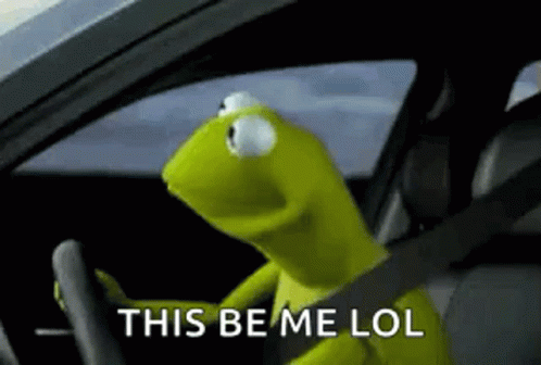 Kermit The Frog Is Sitting In The Driver 'S Seat Of A Car And Says `` This Be Me Lol '' . GIF