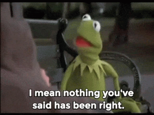 Kermit The Frog Is Sitting On A Bench And Talking To A Person . GIF