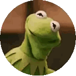 kermit the frog is smiling in a circle and looking up .