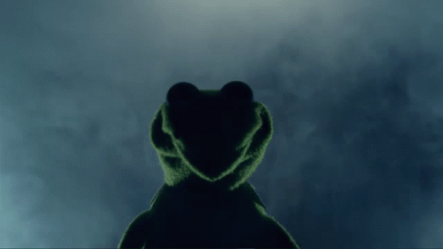 Kermit The Frog Is Standing In The Dark With A Heart Shaped Face GIF