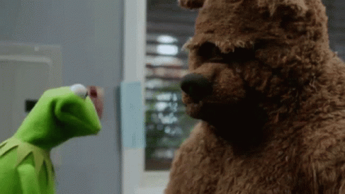 Kermit The Frog Is Standing Next To A Brown Teddy Bear GIF