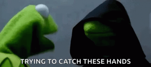 Kermit The Frog Is Trying To Catch These Hands While Wearing A Black Hooded Robe . GIF