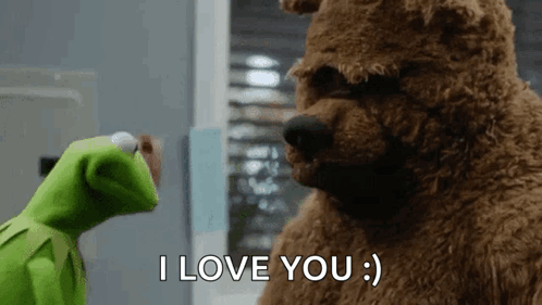 Kermit the Frog Next to Teddy Bear Saying I Love You