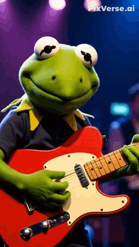 Kermit the Frog Playing Red Electric Guitar