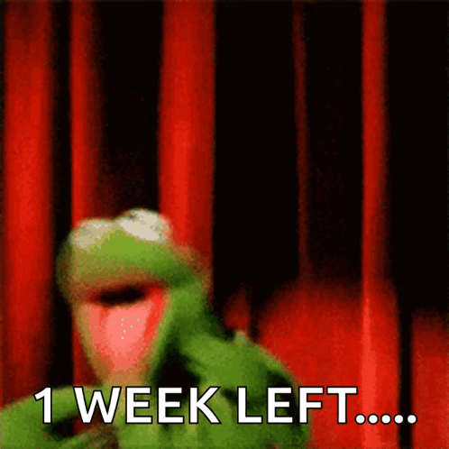 Kermit the Frog Saying 1 Week Left in Front of Red Curtain