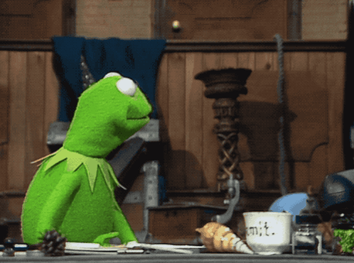 Kermit the Frog Sitting at Table with Unit Cup