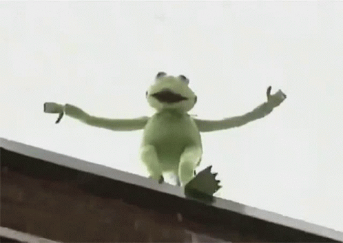 Kermit The Frog Sitting On Ledge Arms Outstretched GIF