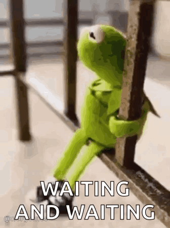 Kermit the Frog Sitting on Railing Waiting