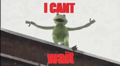Kermit the Frog Standing on Ledge Saying I Cant Wait