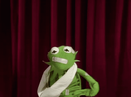 Kermit the Frog with Arm Bandage and Red Curtain