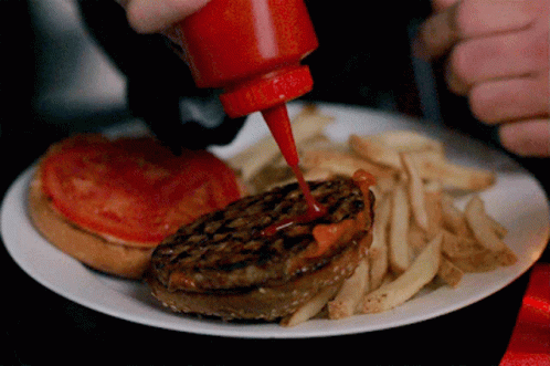 Ketchup Bottle Squirt To Burger GIF