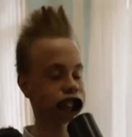 Kid Blow His Mouth Using Power Blower GIF