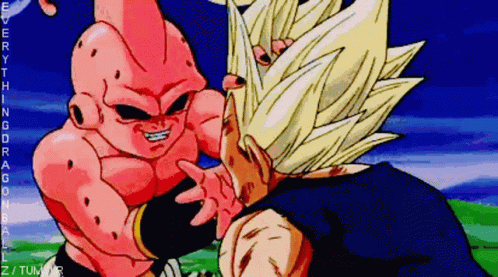 Kid Buu Attacking Goku's Face GIF