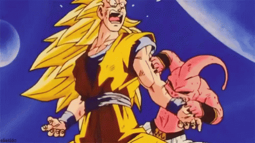 Kid Buu Biting Goku GIF