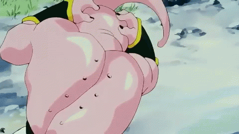 Kid Buu Covering His Ears Terrified GIF