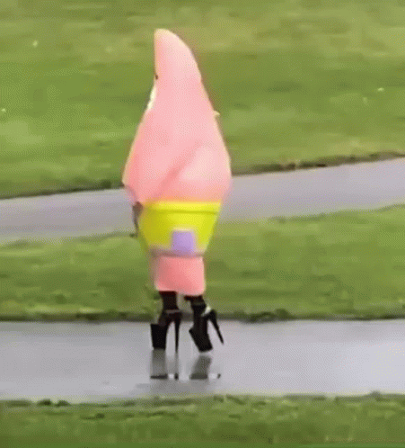Kid In Patrick Star Costume Wearing Heeled Boots GIF