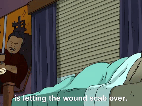 Kid Is Letting Wound Scab Over Bed GIF