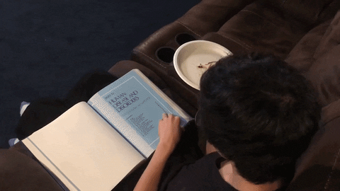 Kid Reading Book Flips Pages GIF