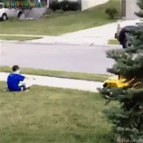 Kid Rolled By Toy Jeep GIF