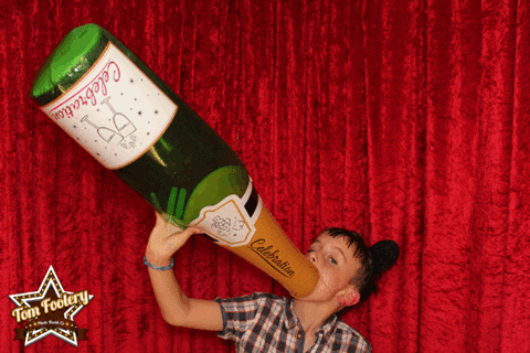 Kid-sized Happy Birthday Champagne Bottle GIF