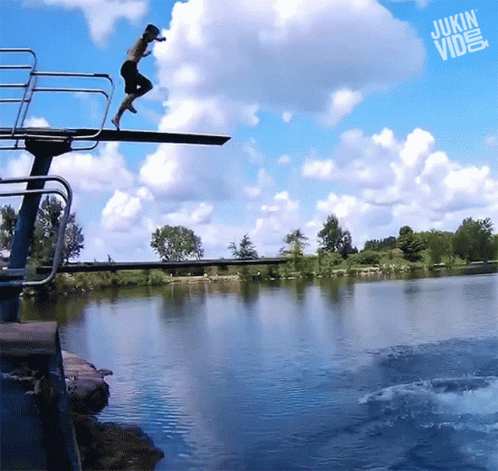 Kid Slips Off Diving Board GIF