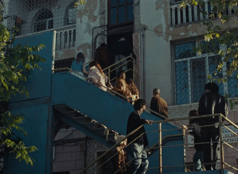 Kids Going Up Tall Building Walking City GIF