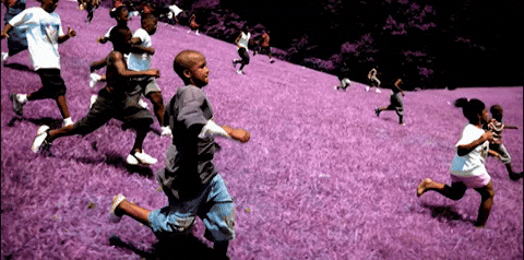 Kids Running Down Purple Hill GIF