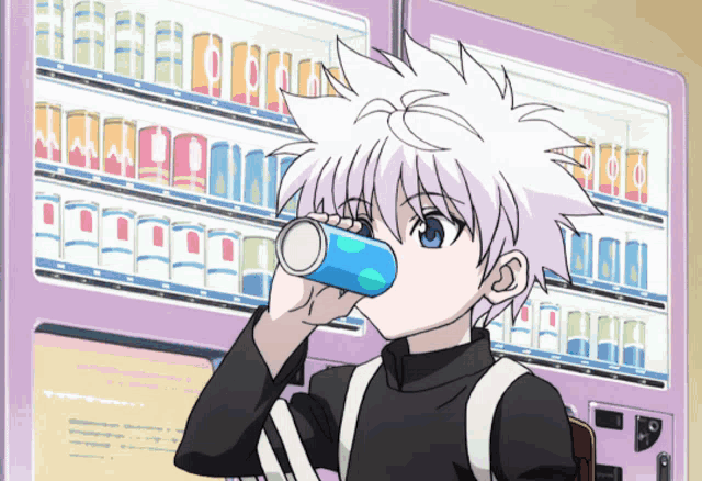 Killua Zoldyck Drinking Something At Kombini GIF