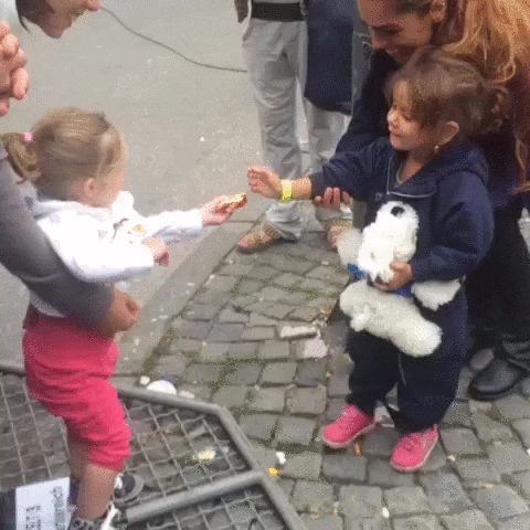 Kindness Girl Sharing Her Food With Another Kid GIF