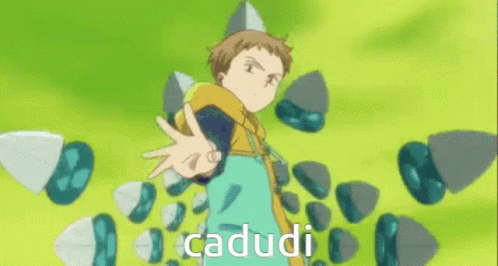 King From The Seven Deadly Sins Is Surrounded By Rocks And The Word Cadudi Is Visible GIF