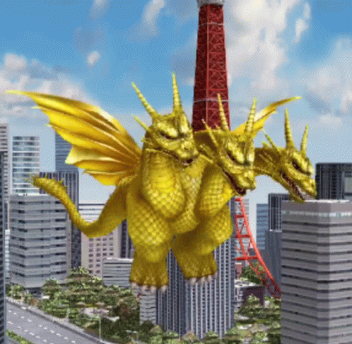 King Ghidora Flying In The City GIF