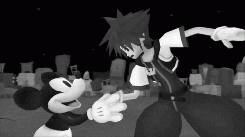 Kingdom Hearts Sora And Mickey Mouse Hand Shake GIF