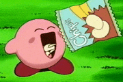 Kirbo Chomping Pack Of Chips GIF