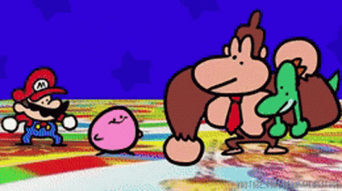 Kirbo Donkey Kong Fierce Battle GIF
