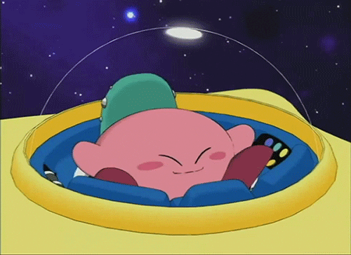 Kirbo Puffball Riding Spaceship GIF