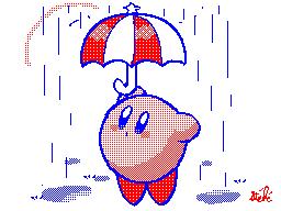Kirbo Spinning Umbrella Raining GIF