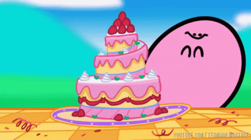 Kirbo Thrilled Clapping Birthday Cake GIF