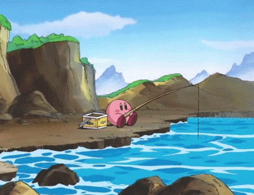 Kirby Fishing In River GIF