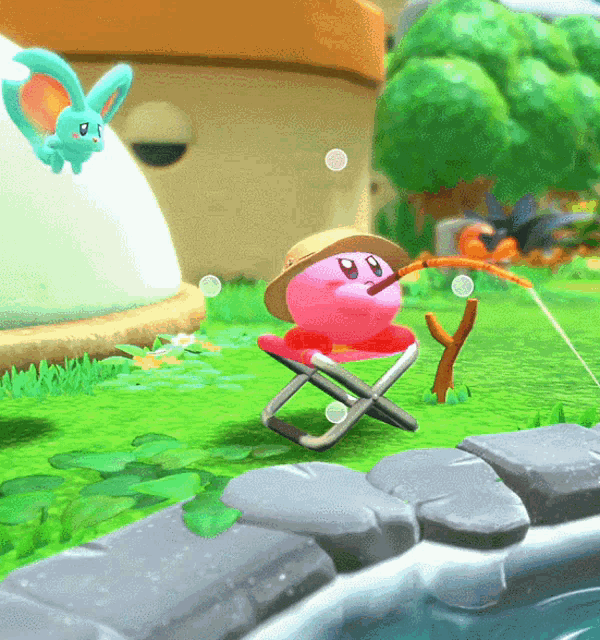 Kirby Fishing With Elfilin GIF