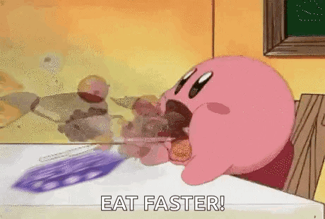 Kirby Sitting at Table Eating Food
